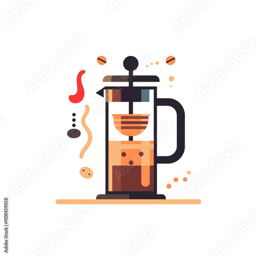 Brewing coffee in a French press with colorful dots and swirls