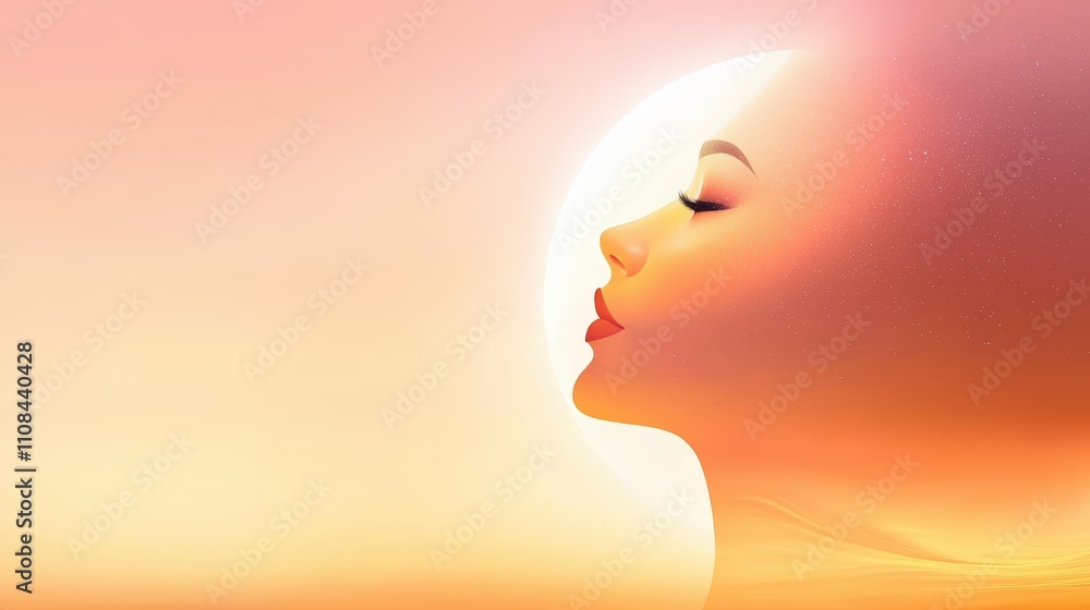A stunning silhouette of a face with elegant curves, set against a gradient sunset background.