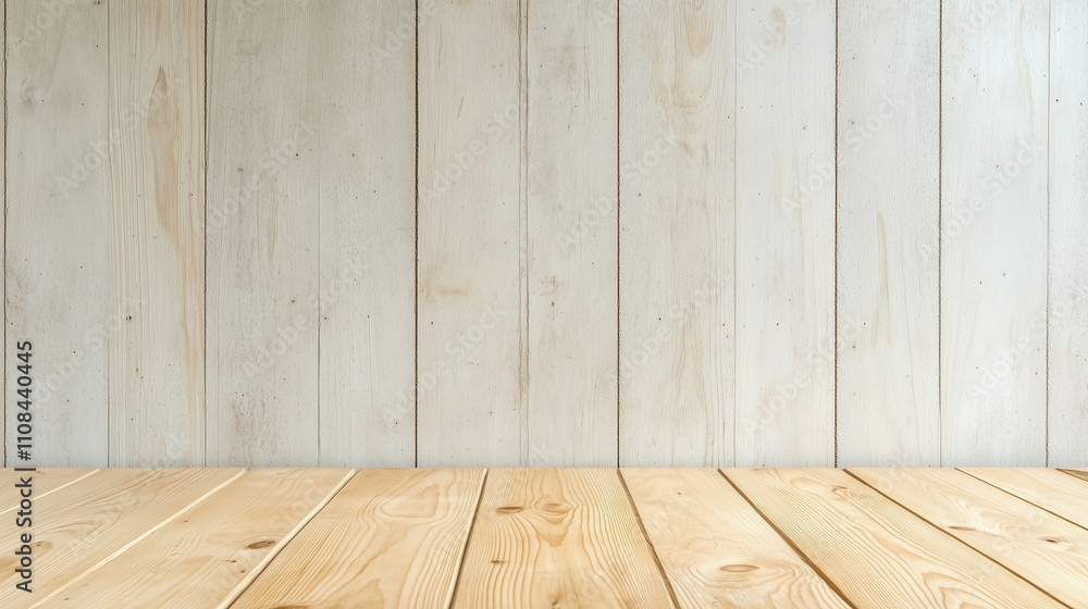 Naklejka premium Concrete wall and wooden floor with rough texture in a minimalist interior setting