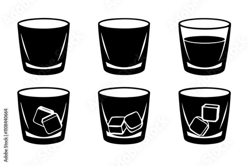 Whiskey Glass with Ice Cubes | isolated silhouette vector illustration on white background