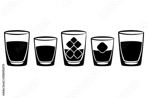 Whiskey Glass with Ice Cubes | isolated silhouette vector illustration on white background