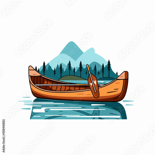 Scenic vector illustration of a canoe on a tranquil lake