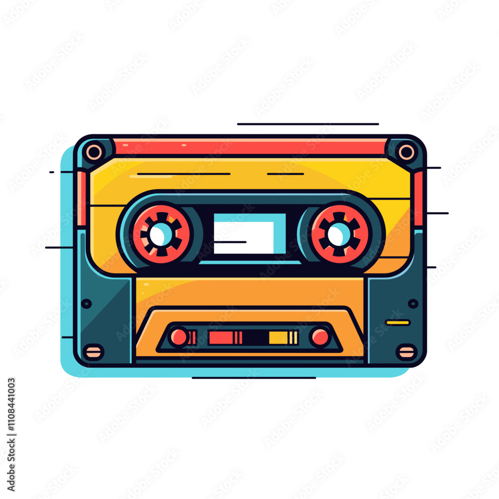 Naklejka premium Colorful retro cassette tape design with dynamic elements