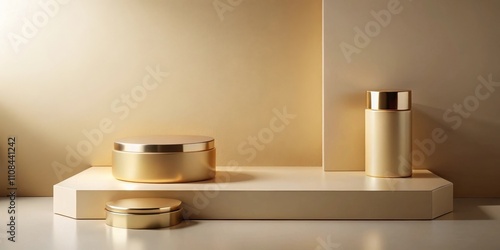 Wallpaper Mural Minimalist Product Display with Gold Accents and a Tan Background Torontodigital.ca