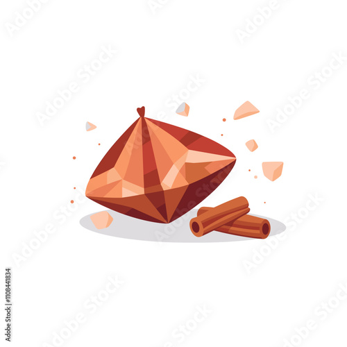 Cinnamon pyramid with scattered pieces and cinnamon sticks nearby