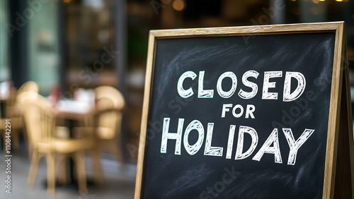 a chalkboard standing in front of the cafe that reads “CLOSED FOR HOLIDAY”, indicating that all businesses are closed for the holiday.