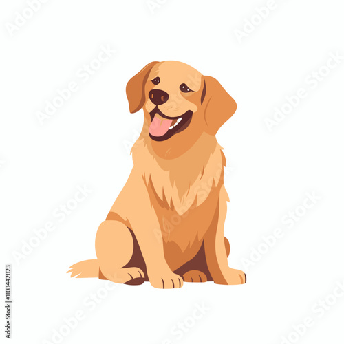 Happy golden retriever sitting cheerfully with tongue out