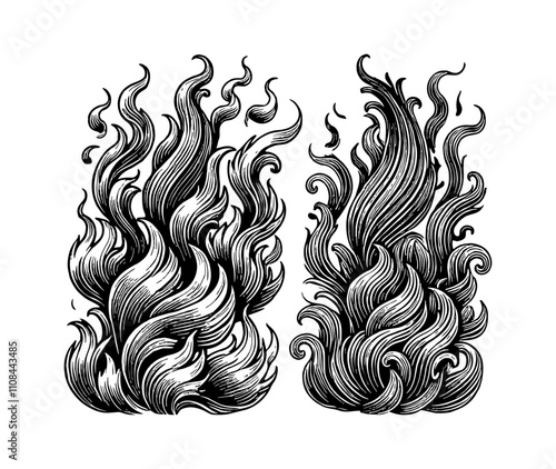 fire engraving black and white outline
