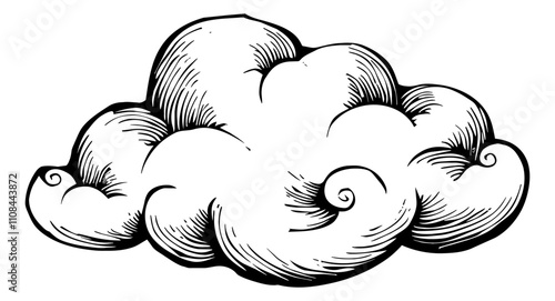 cloud engraving black and white outline