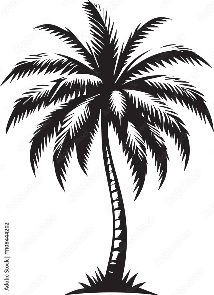 Palm tree silhouette vector on white background Palm tree silhouette vector on white background