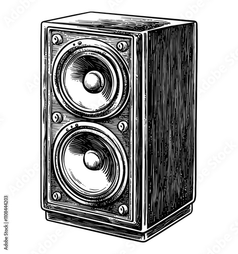 music speakers box engraving black and white outline