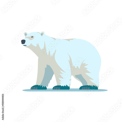 Polar bear walking on ice in a bright and simplistic style during a winter setting