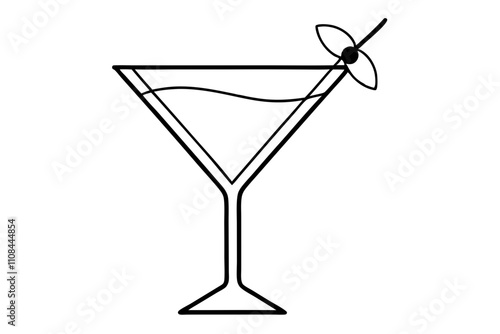 Martini Glass with Olive | isolated silhouette vector illustration on white background