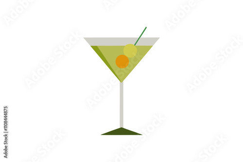 Martini Glass with Olive | isolated silhouette vector illustration on white background