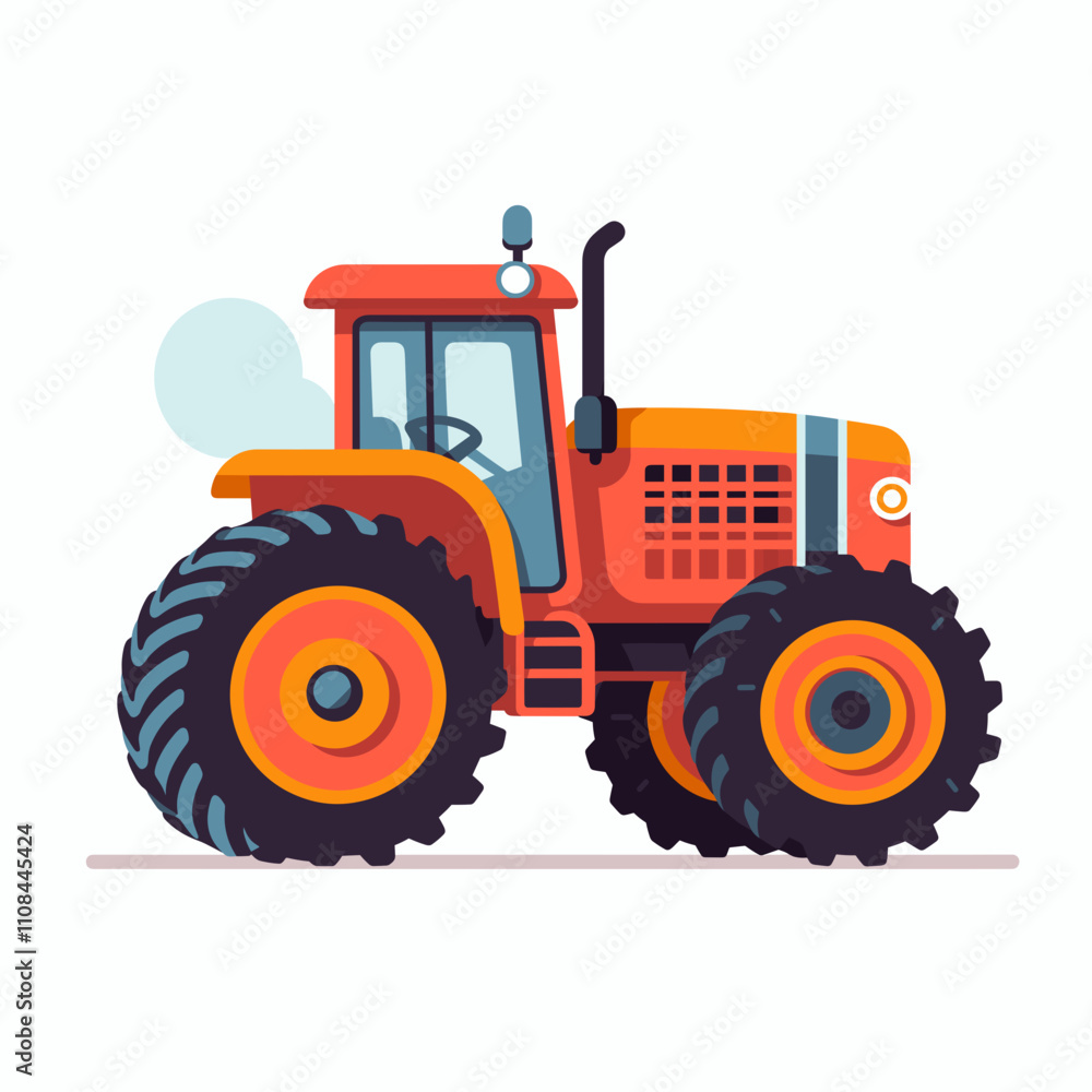 Obraz premium Vibrant orange tractor on a white background ideal for agricultural themes