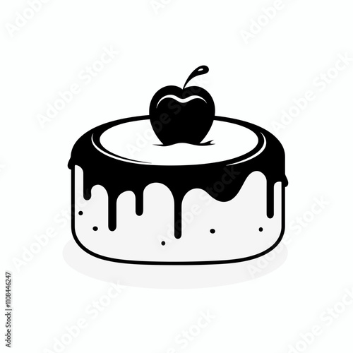 Delicious apple dessert with a glossy chocolate topping presented on a white background