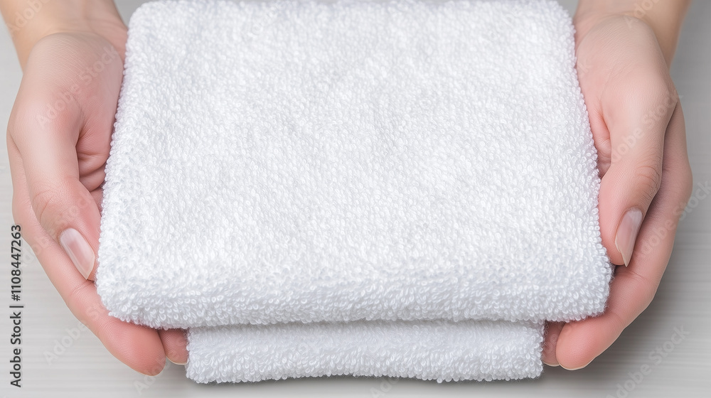 Soft and Cozy: Hands Holding a White Towel Soft and Cozy: Hands Holding a White Towel
