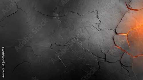 High-resolution photography of cracked black textures with fiery glowing accents.