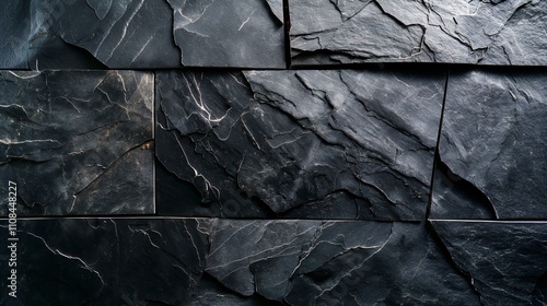 High-resolution photography of rugged black rocks with sharp edges and bold cracks.