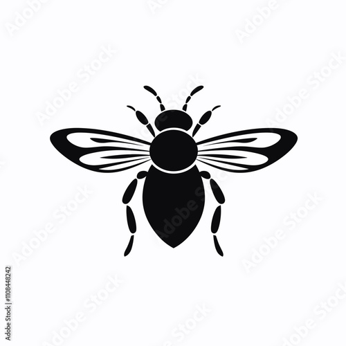 Detailed depiction of a black and white bee illustrating its distinct features in a minimalist style