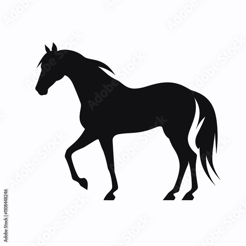 Silhouette of a horse walking gracefully across an open space in a minimalist style