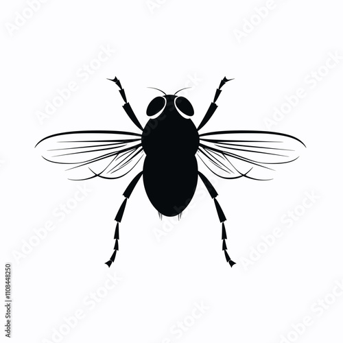 Illustration of a black fly with detailed features on a white background