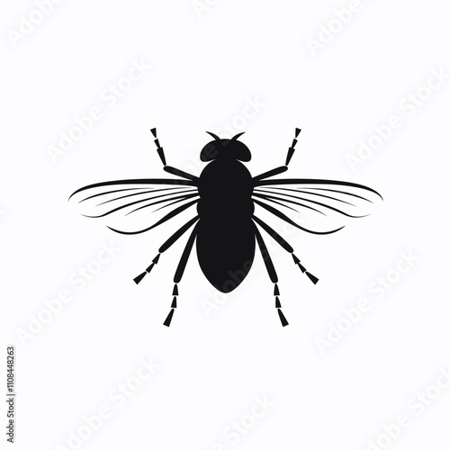 Detailed illustration of a black fly against a white background