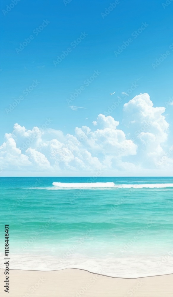 Obraz premium a picture of a beach with a blue sky and white clouds