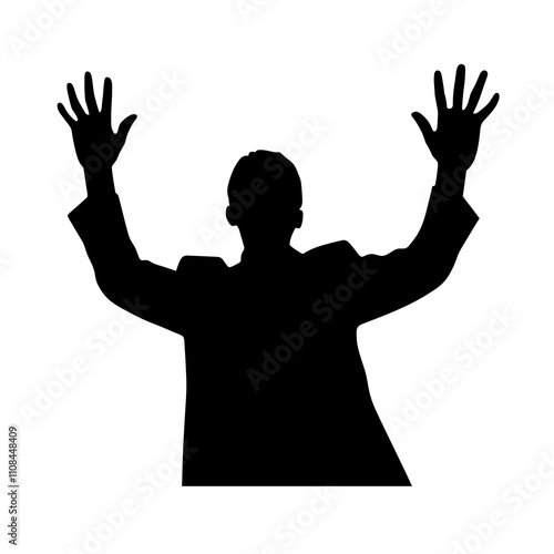 Silhouette of a person raising hands in a gesture of celebration or protest