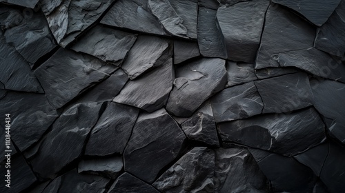 High-resolution photography of dark slate fragments creating an artistic composition.