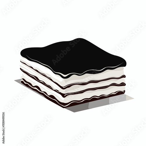 Delicious layered dessert with chocolate and cream topped with a smooth glaze