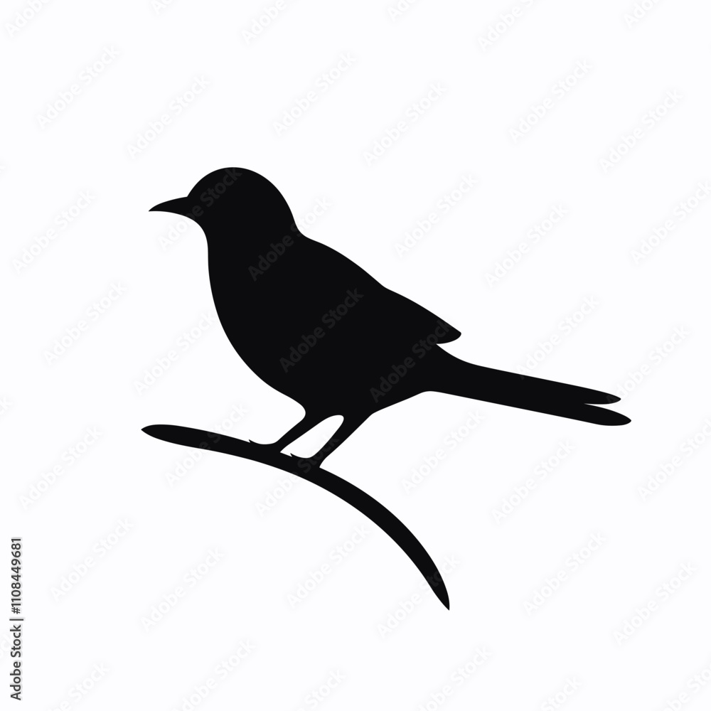 Obraz premium Silhouette of a bird perched on a branch against a plain background