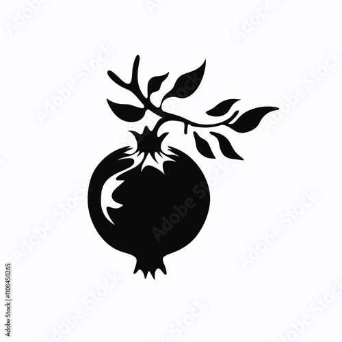 Pomegranate silhouette with leaves showcasing natural design elements and simplicity