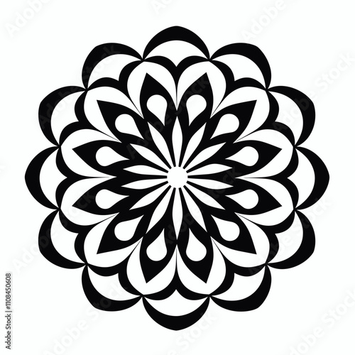 Elegant black and white floral design creating a symmetrical pattern