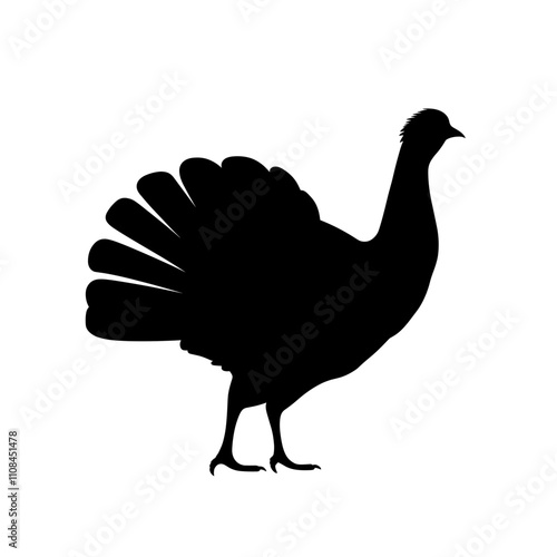 Silhouette of a turkey standing proudly with its feathers displayed in a striking pose