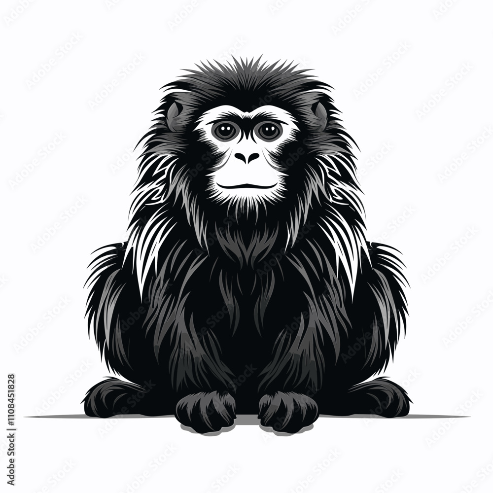 Fototapeta premium Black monkey sitting calmly with a focused expression in a minimalist style