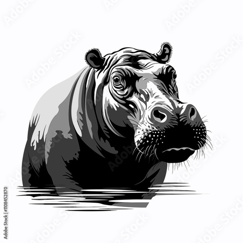 Hippo emerging from water with a curious expression in a serene environment photo