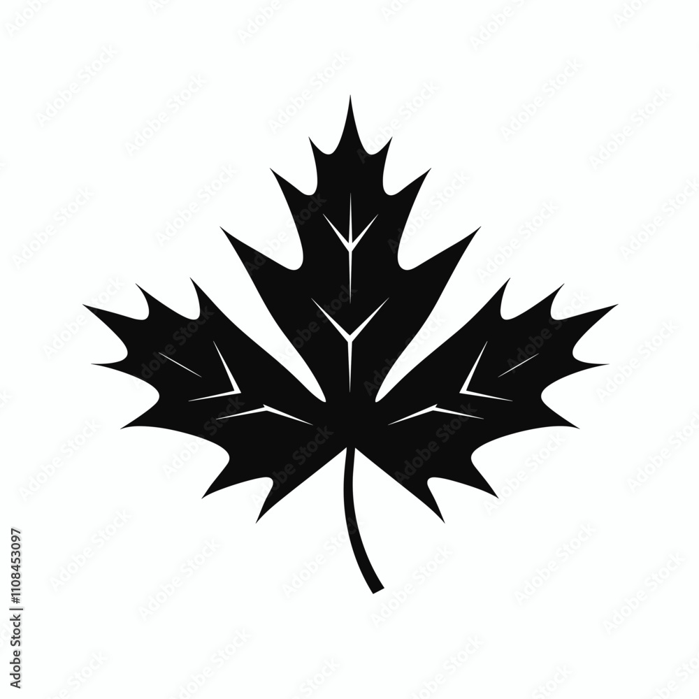 Obraz premium Black silhouette of a maple leaf with distinct serrated edges and veins stands out
