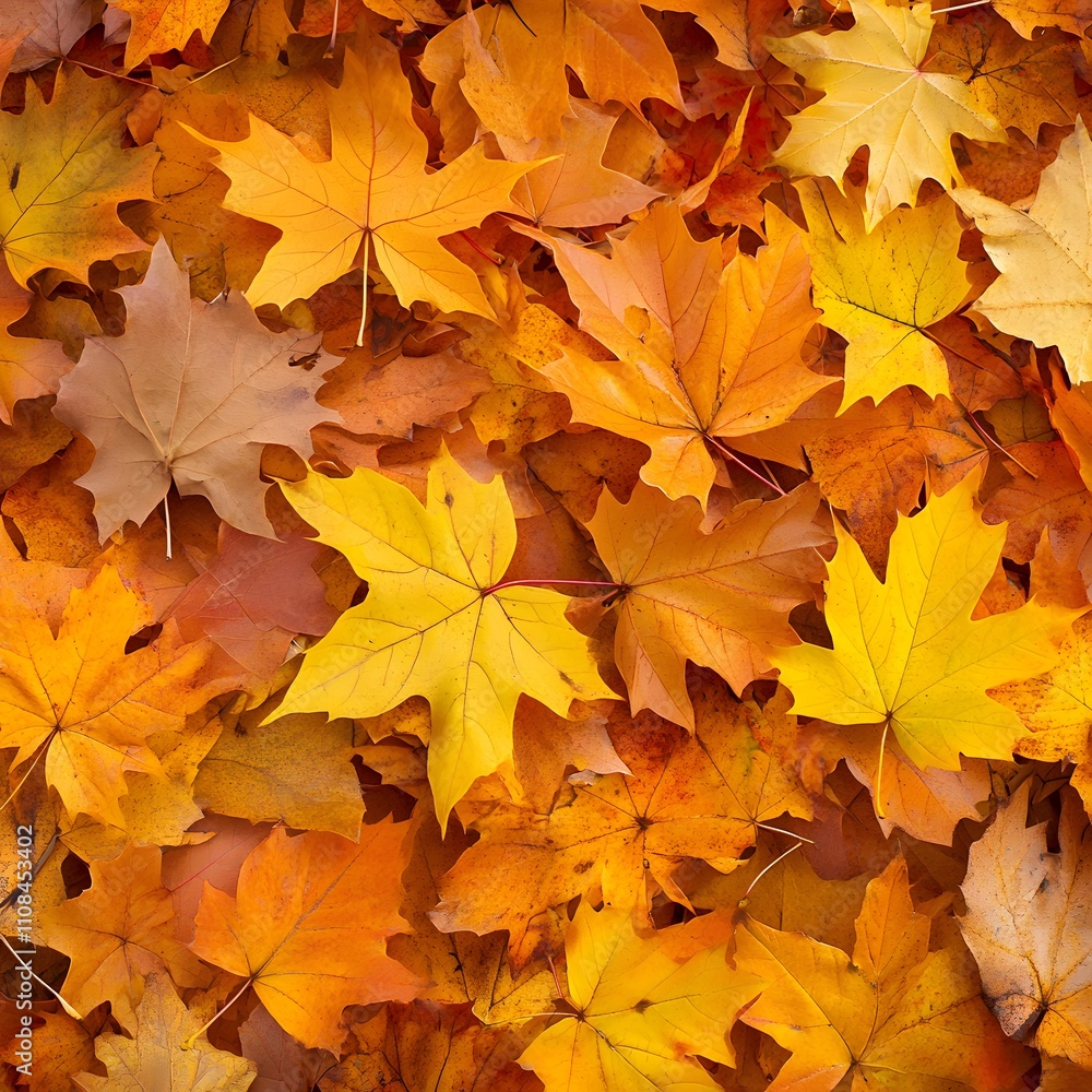 Fototapeta premium A banner background featuring beautiful orange and yellow autumn leaves, with fallen maple leaves creating a vibrant and seasonal atmosphere.