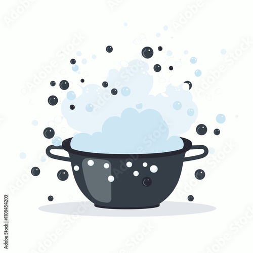 Bubbles overflowing from a pot during a fun kitchen cleaning activity