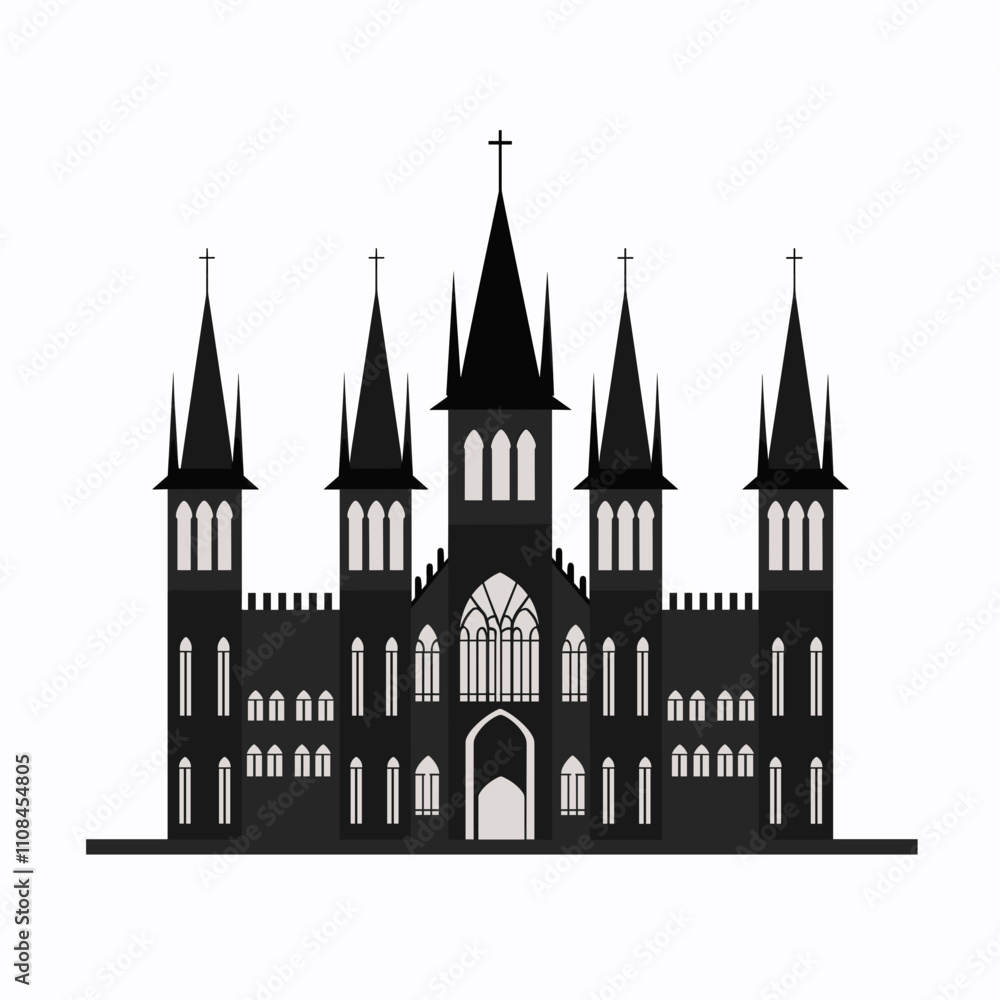 Fototapeta premium Gothic castle silhouette with tall spires and intricate design elements