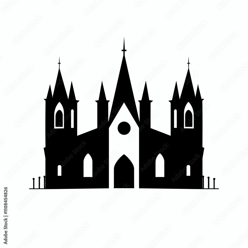 Fototapeta premium Gothic architecture silhouette featuring intricate towers and pointed arches