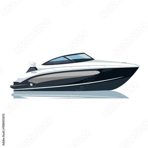 Luxury motorboat cruising on calm waters during a sunny day
