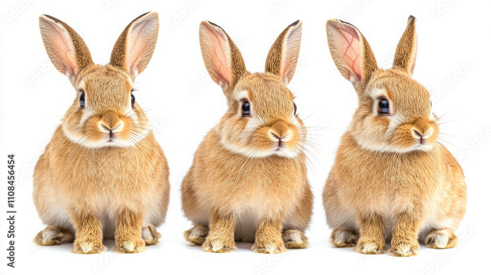 Fototapeta premium three adorable brown rabbits on a white background
