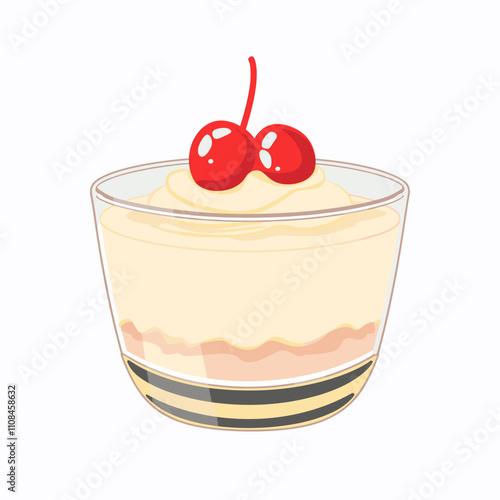 Delightful dessert topped with cherries served in a clear glass cup