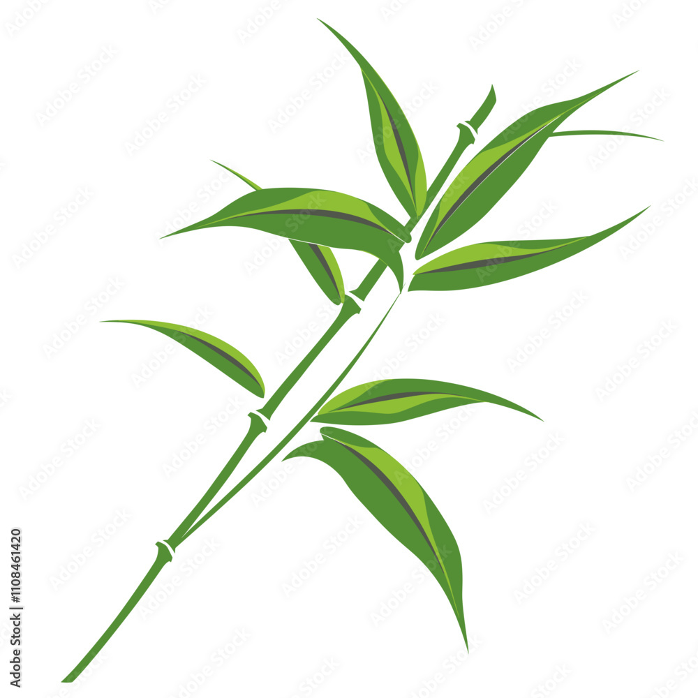 Fototapeta premium Green bamboo plant with multiple leaves and joints in a vibrant illustration style