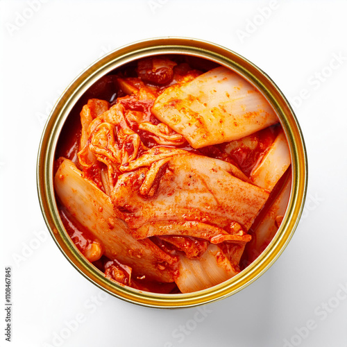 A can of spicy kimchi isolated on white background  photo