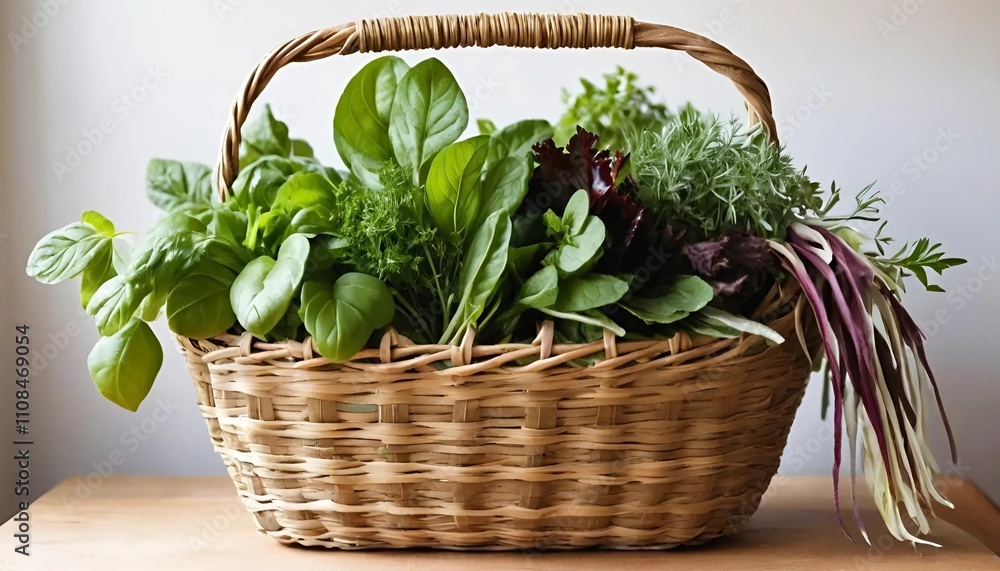 Naklejka premium wicker basket with fragrant herbs