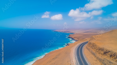 Image related to unexplored road journeys and adventures.Road through the scenic landscape to the destination in Lanzarote natural park  photo