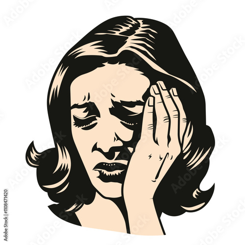 Woman expressing deep sadness with hand on her face in a dramatic illustration